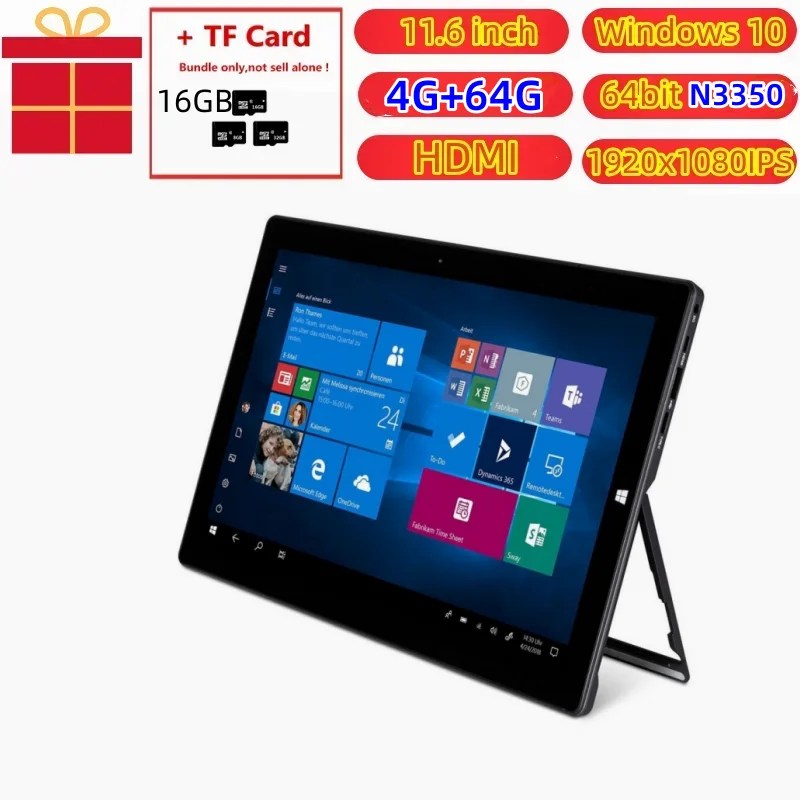 Sıcak 64-Bit 11.6 "Windows 10 Tablet PC 4GB RAM 64GB ROM Intel Celeron N3350 tip C 1920x 1080IPS HDMI uyumlu tabletler