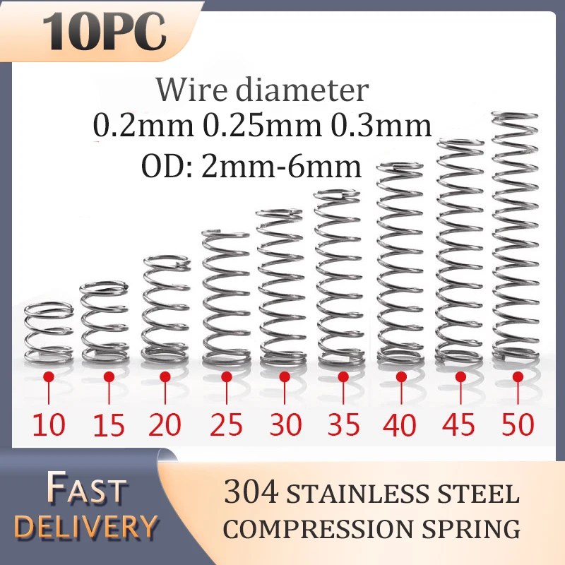 10 adet SS304 paslanmaz çelik sıkıştırma yayı kalınlığı 0.2mm 0.25mm 0.3mm Mini bahar ev bakım araçları aksesuarları - AliExpress - Görsel 1