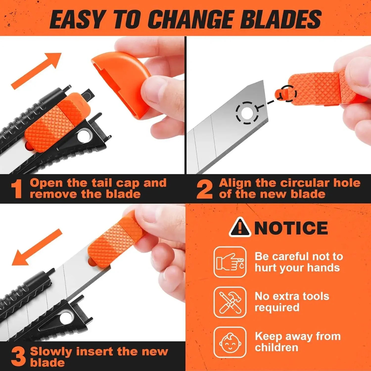 3'lü Paket Maket Bıçağı Kutu Kesici Geri Çekilebilir, Kartonlar, Karton ve Kutular için Kompakt Kutu Bıçağı, 10 Parça 18mm Daha Geniş - AliExpress - Görsel 3