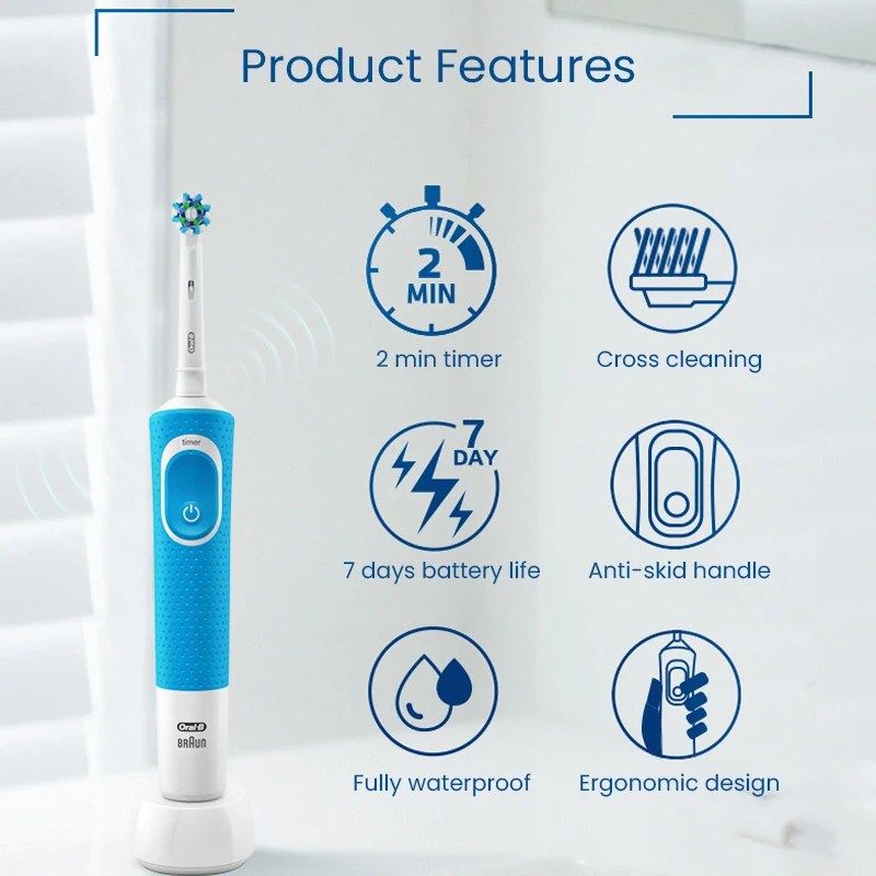 Oral B D100 Elektrikli Diş Fırçası 2D Canlılık Temizleme Diş Fırçası Su Geçirmez Elektronik Diş Fırçası Endüktif Şarj Zamanlayıcı Ile - AliExpress 6 - Görsel 3
