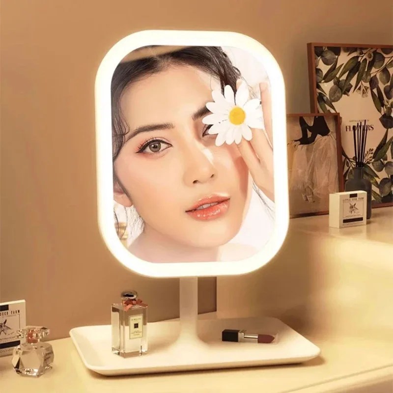 Niş Modern Masaüstü Makyaj Aynası 3 Renkli Işık LED Makyaj Aynası Dokunmatik Ayna Kadın Yatak Odası Giyinme Aynası - AliExpress 15 - Görsel 3