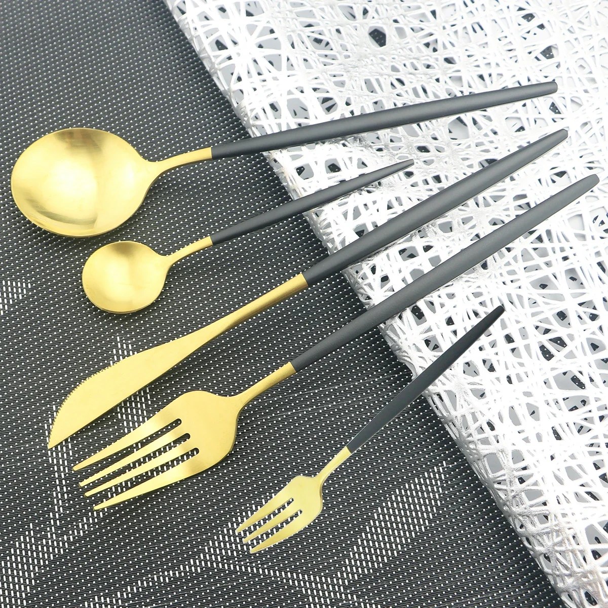 30 adet siyah altın yemek mat paslanmaz çelik çatal bıçak kaşık seti bıçak kek çatal kaşık sofra takımı seti mutfak gümüş sofra - AliExpress 15 - Görsel 2