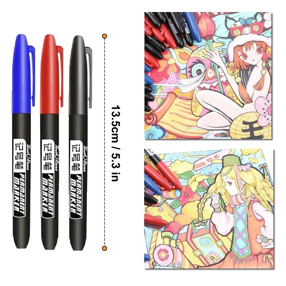 6 adet kalıcı işaretleme kalemi Manga çizim İşaretleyiciler siyah mavi kırmızı su geçirmez mürekkep kroki kalemler kırtasiye sanat okul malzemeleri - AliExpress - Görsel 2