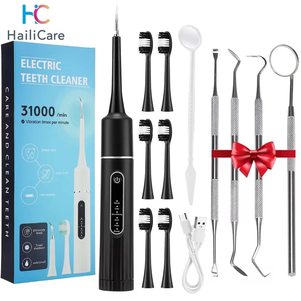 Elektrik Sonic titreşim diş ölçekleyici diş beyazlatma plak matematik kahve duman lekeleri Tartar kaldırma diş fırçası temiz - AliExpress 6