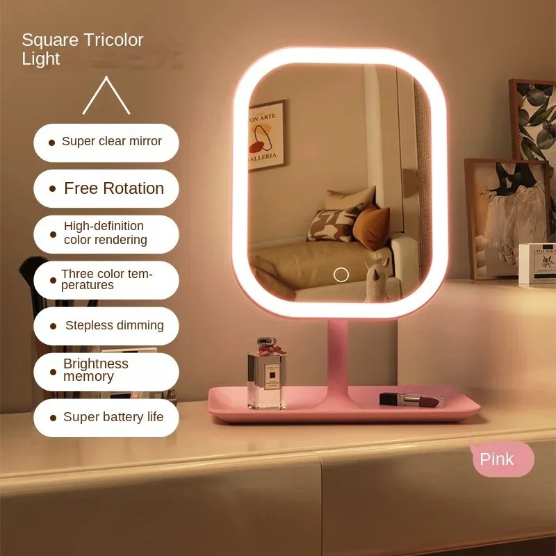 Niş Modern Masaüstü Makyaj Aynası 3 Renkli Işık LED Makyaj Aynası Dokunmatik Ayna Kadın Yatak Odası Giyinme Aynası - AliExpress 15 - Görsel 4