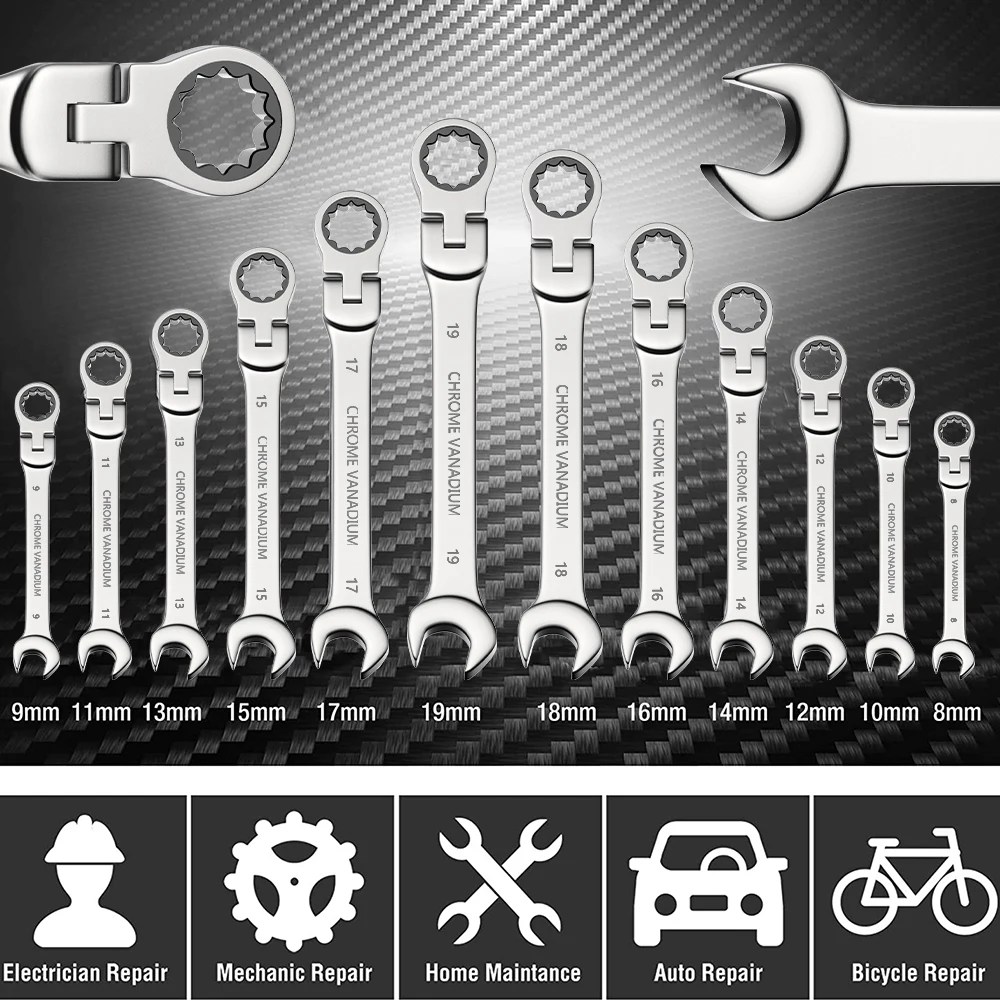 WOZOBUY Esnek Kafa Cırcır Anahtarı Seti-Metrik Cırcır Kombinasyon Anahtarları CrV Dişli Anahtarı Seti Araba Anahtarı Anahtarı Onarım Aracı Seti - AliExpress 1420 - Görsel 6
