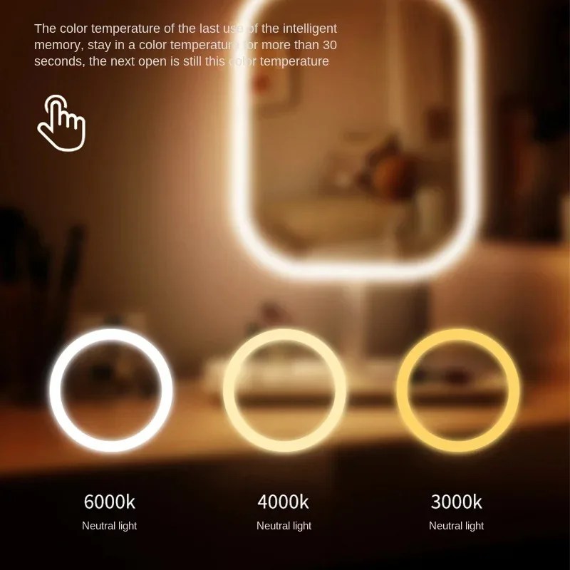 Niş Modern Masaüstü Makyaj Aynası 3 Renkli Işık LED Makyaj Aynası Dokunmatik Ayna Kadın Yatak Odası Giyinme Aynası - AliExpress 15 - Görsel 6