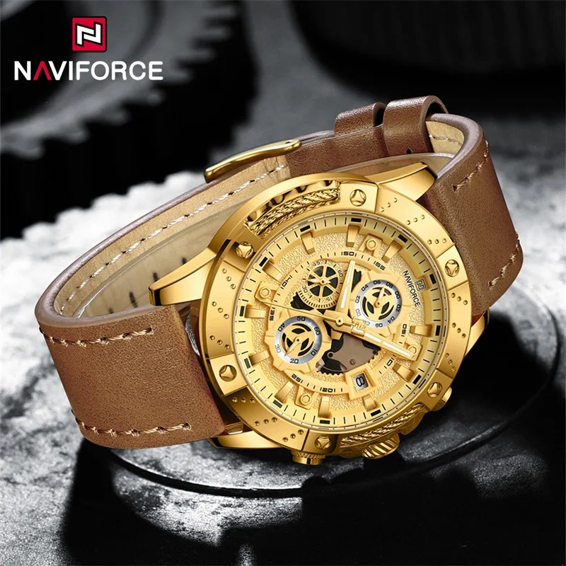 NAVIFORCE İş Erkekler için Saatler Lüks Deri Kayış Aydınlık Kronograf Su Geçirmez Kuvars Kol Saati Relogio Masculino 2024 - AliExpress 1511 - Görsel 4