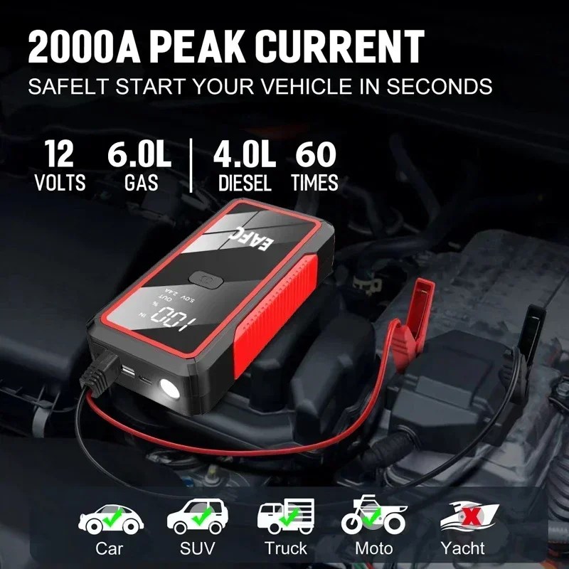 2000A Taşınabilir Çok Fonksiyonlu Acil Güçlendirici Araba Acil Mobil Güç pil şarj cihazı 12 V Araba Takviyeli Marş Benzinli Dizel - AliExpress 34 - Görsel 2