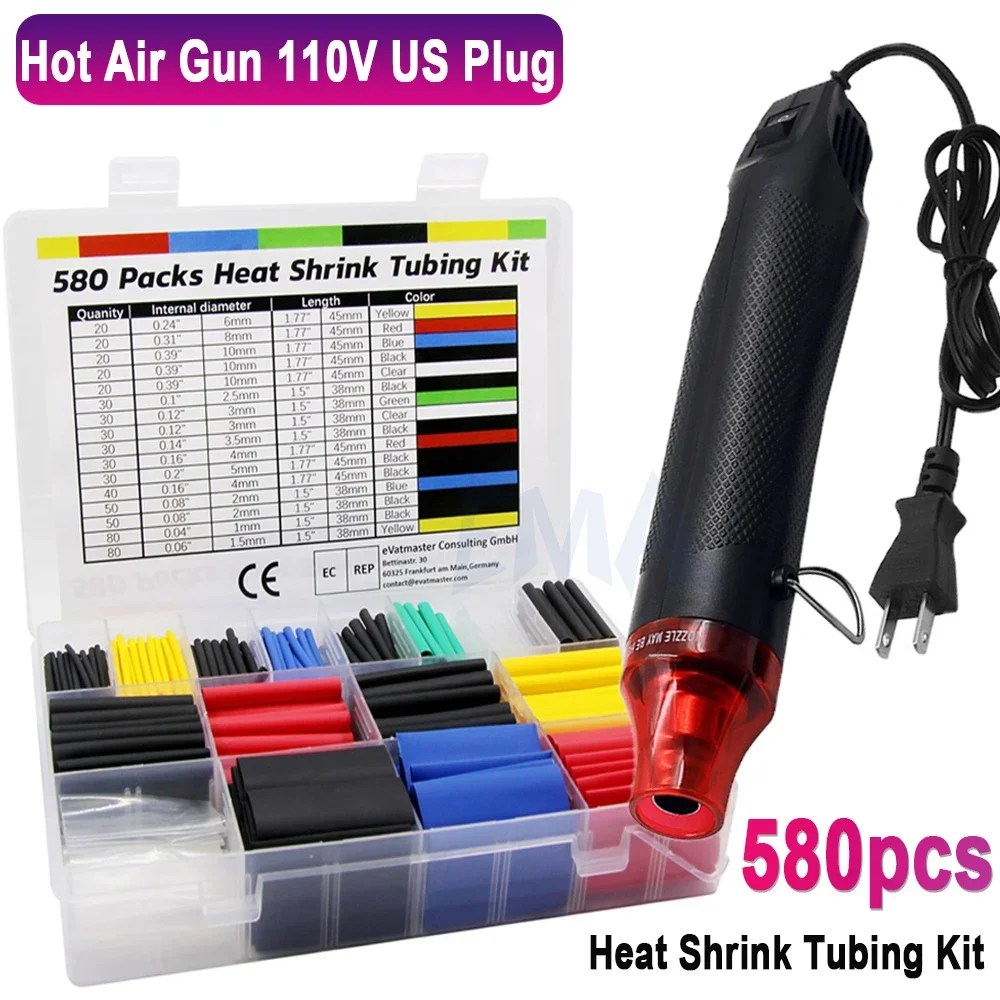 300W sıcak hava tabancası 110V abd Plug ısıyla daralan boru kiti 2:1 daralan tel bağlantı kapağı kablo tamir koruma ısı tabancası - AliExpress - Görsel 1