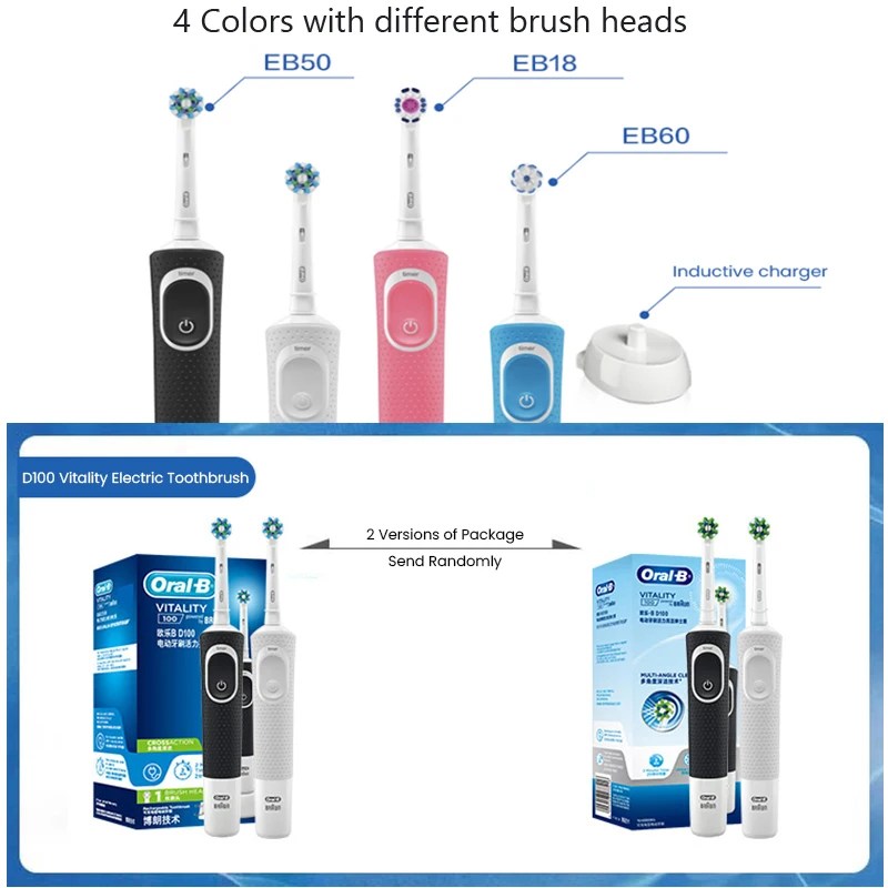 Oral B D100 Elektrikli Diş Fırçası 2D Canlılık Temizleme Diş Fırçası Su Geçirmez Elektronik Diş Fırçası Endüktif Şarj Zamanlayıcı Ile - AliExpress 6 - Görsel 6