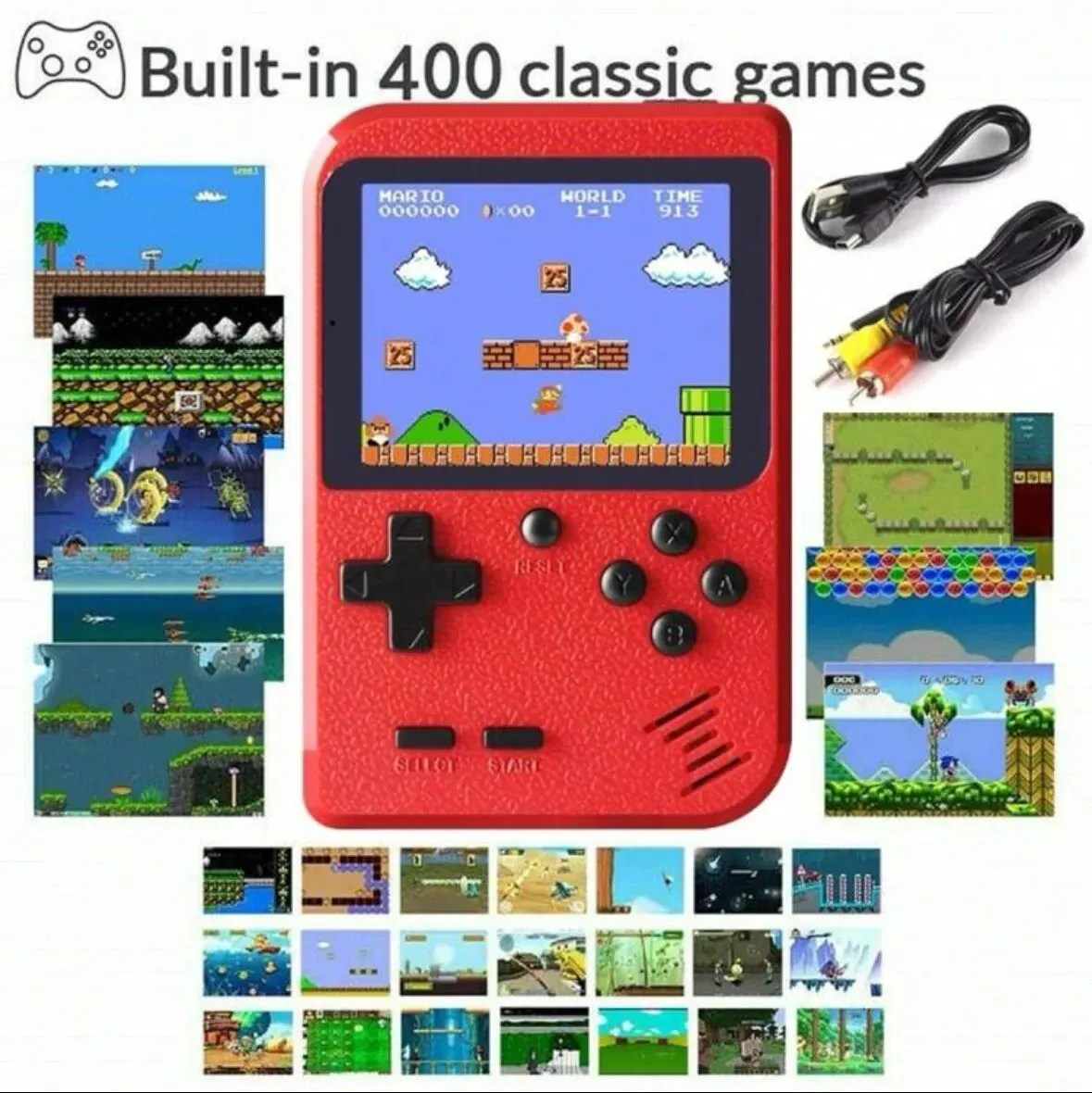 Bir kırmızı Retro klasik oyunlar çocuk el küçük oyun konsolu ile 400 oyun şarj TV bağlanabilir - AliExpress 26 - Görsel 1