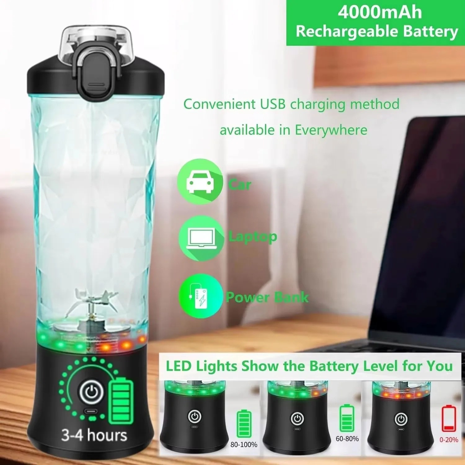 Yeni Taşınabilir Blender 600 ML Elektrikli Meyve Sıkacağı Meyve Karıştırıcılar 4000 mAh USB Şarj Edilebilir Mini smoothie blenderı Portakal Sıkacağı Makinesi - AliExpress 6 - Görsel 5