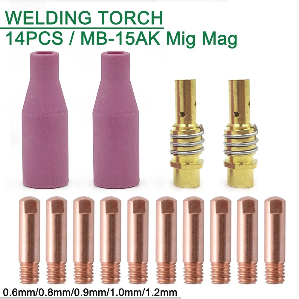 14 adet/grup MB-15AK Kaynak Meşale Sarf Malzemeleri 0.6/0.8/0.9/1.0/1.2mm İletişim İpuçları Gaz Seramik Meme 15AK MIG MAG Kaynak Meşalesi - AliExpress - Görsel 1