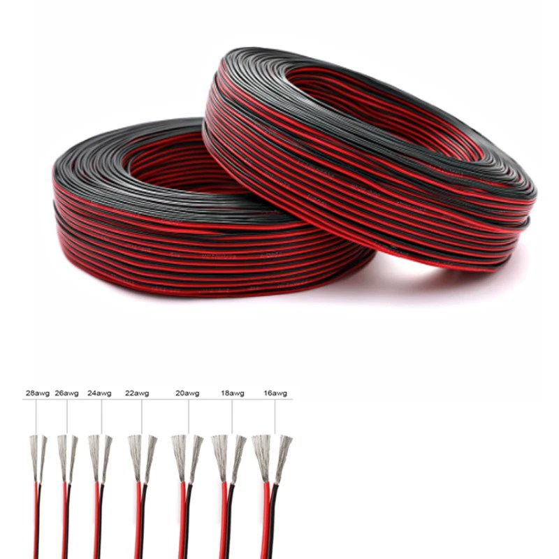 5/10 metre 2 Pin elektrik telleri 28/26/24/22/20/18/16 AWG kırmızı siyah düz şerit kablo hoparlör tel LED araç ses konektörü - AliExpress - Görsel 2