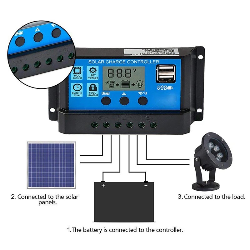 Regolatore solare 12V/24V 30A 20A 10A regolatore solare şarj PWM ekran LCD doppia uscita USB 5V - AliExpress 13 - Görsel 4