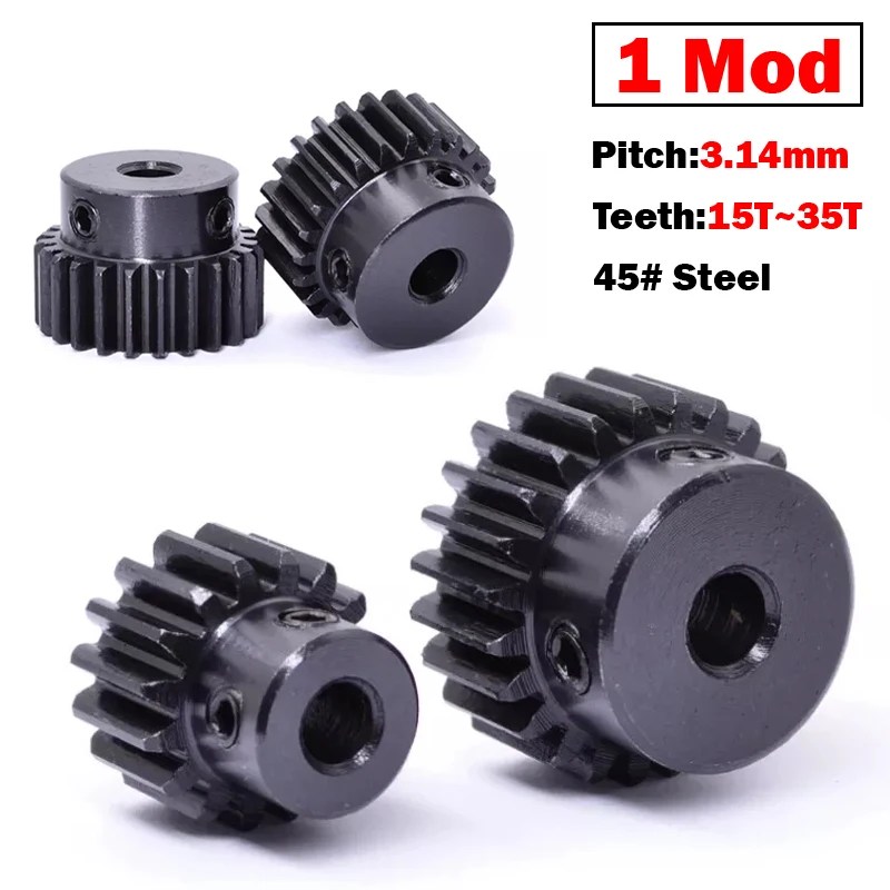 1 ADET Yüksek Hassasiyetli 1 Mod 15 Diş-35 Diş Düz Dişli 45 # Adım Delikli Çelik Pinyon Dişlisi 4/5/6/6.35/7/8/10/12/14/15mm Karartılmış - AliExpress - Görsel 1