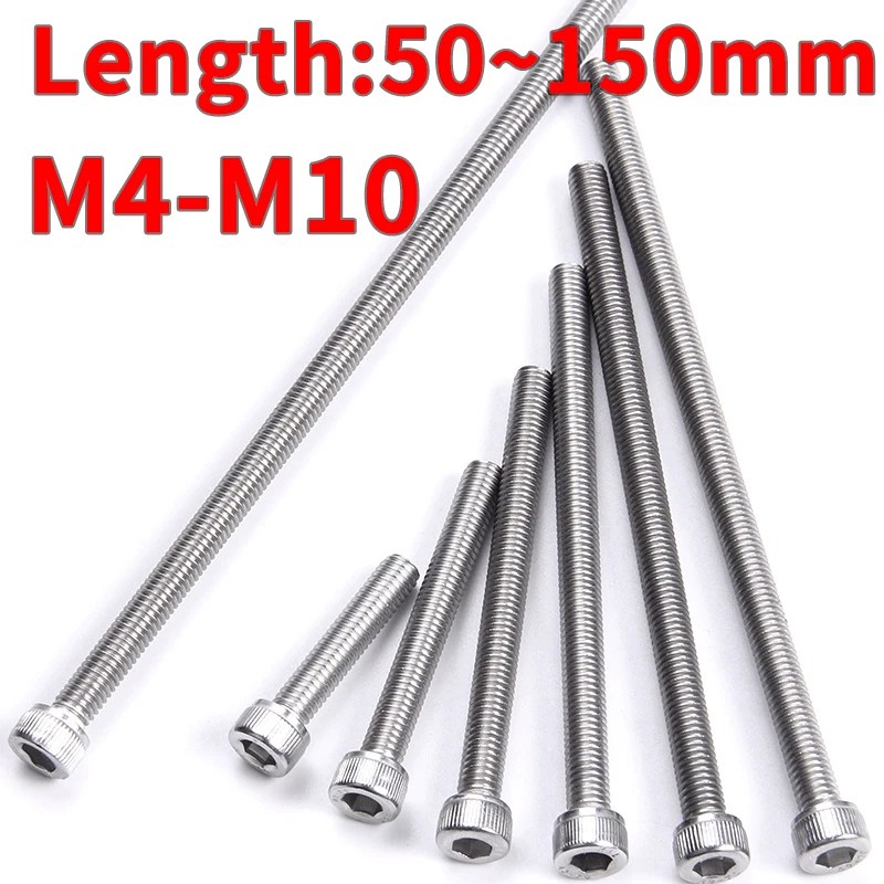 M3 M4 M5 M6 M8 M10 Altıgen Soket Cıvata 304 Paslanmaz Çelik Tam Diş Fincan Kafa Altıgen Allon Uzun Makine Vidası Uzunluğu 50-150mm - AliExpress - Görsel 4