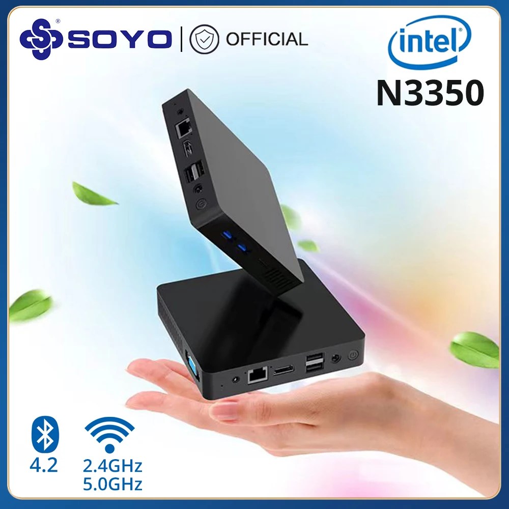 SOYO M2 Mini PC Intel Celeron N3350 CPU 6G RAM 64G ROM hdmi-uyumlu + VGA USB3.0 Win10Pro masaüstü taşınabilir bilgisayar WiFi BT 4.2 - Görsel 1