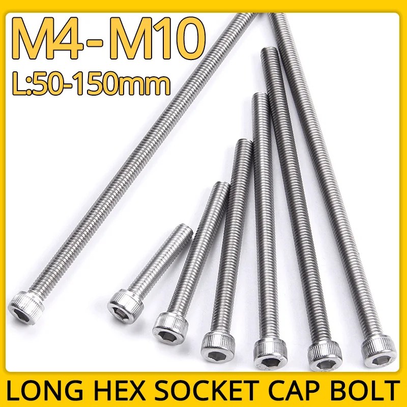 M3 M4 M5 M6 M8 M10 Altıgen Soket Cıvata 304 Paslanmaz Çelik Tam Diş Fincan Kafa Altıgen Allon Uzun Makine Vidası Uzunluğu 50-150mm - AliExpress - Görsel 1