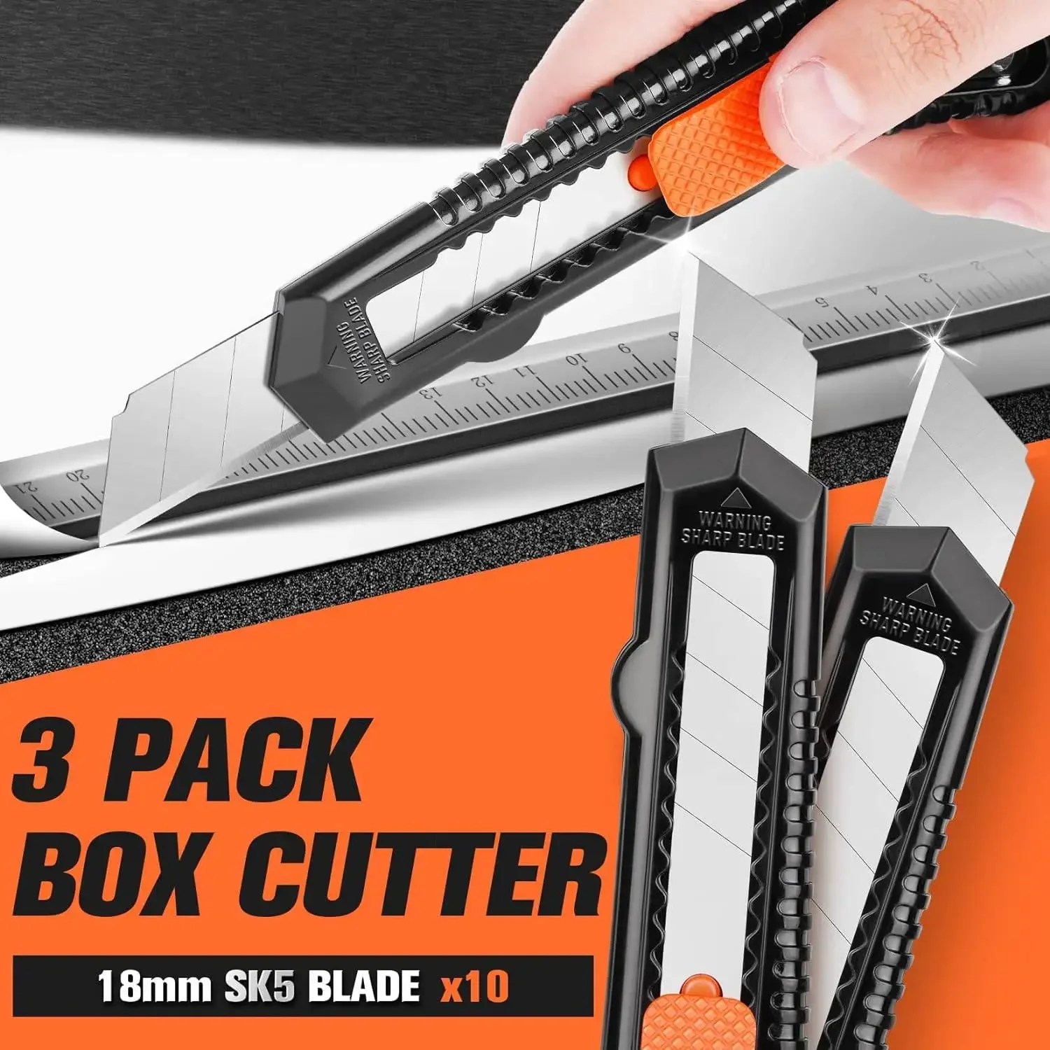 3'lü Paket Maket Bıçağı Kutu Kesici Geri Çekilebilir, Kartonlar, Karton ve Kutular için Kompakt Kutu Bıçağı, 10 Parça 18mm Daha Geniş - AliExpress - Görsel 4