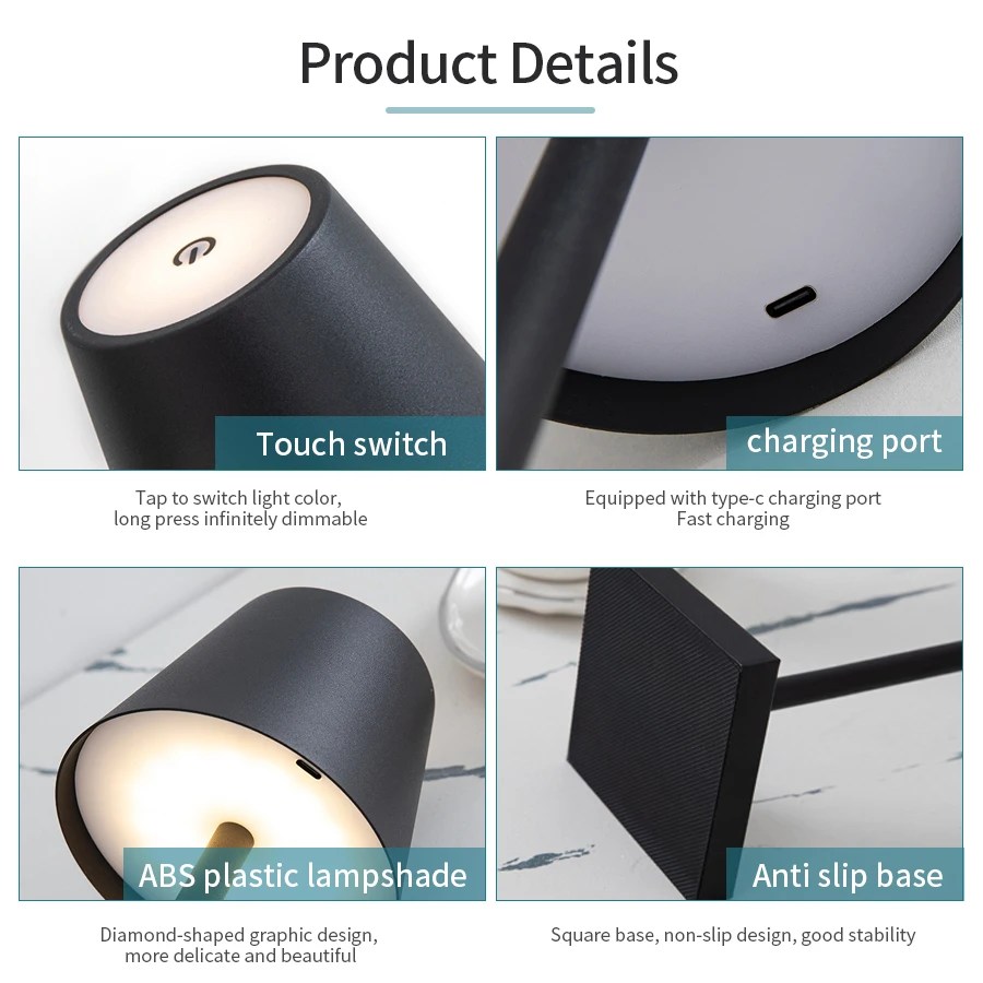LED Masa Lambası Usb şarj edilebilir masa lambası Bar Restoran Ambiyans Kablosuz Dokunmatik Lambalar Otel Yatak Odası Için Su Geçirmez Led Işıklar - AliExpress 39 - Görsel 3