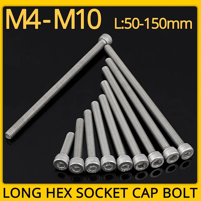 M3 M4 M5 M6 M8 M10 Altıgen Soket Cıvata 304 Paslanmaz Çelik Tam Diş Fincan Kafa Altıgen Allon Uzun Makine Vidası Uzunluğu 50-150mm - AliExpress - Görsel 2