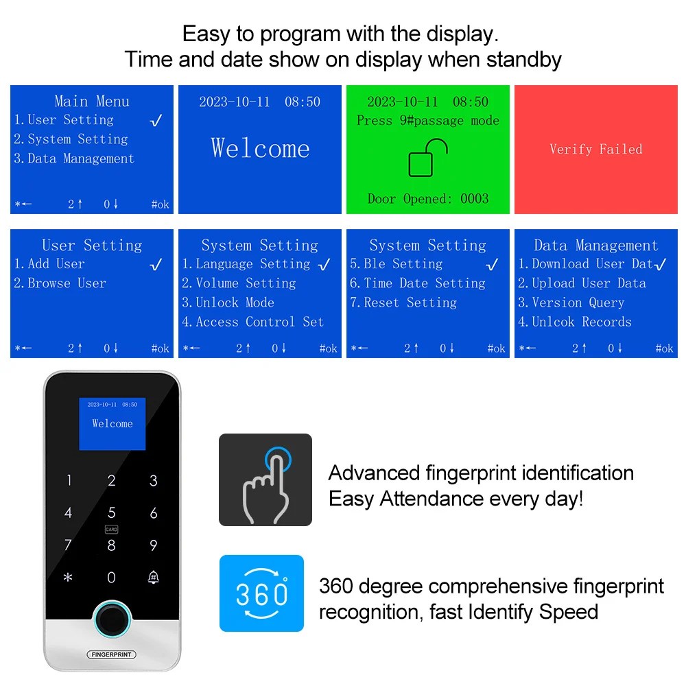 Su geçirmez Bluetooth Tuya APP parmak izi erişim denetleyicisi bağımsız RFID klavye dokunmatik tuş takımı 13.56MHz kapı açacağı sistemi - AliExpress 30 - Görsel 6