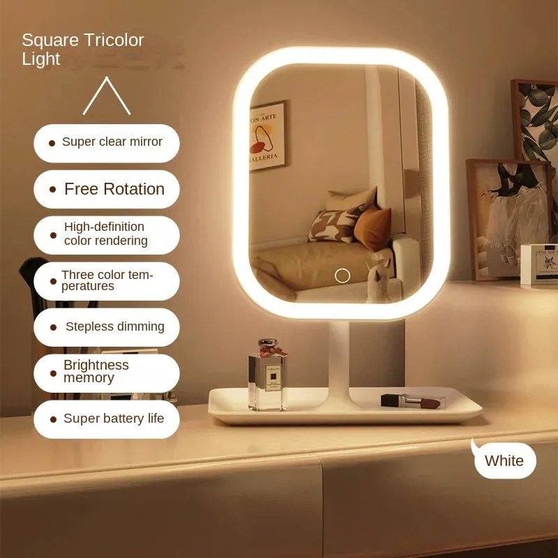 Niş Modern Masaüstü Makyaj Aynası 3 Renkli Işık LED Makyaj Aynası Dokunmatik Ayna Kadın Yatak Odası Giyinme Aynası - AliExpress 15 - Görsel 5