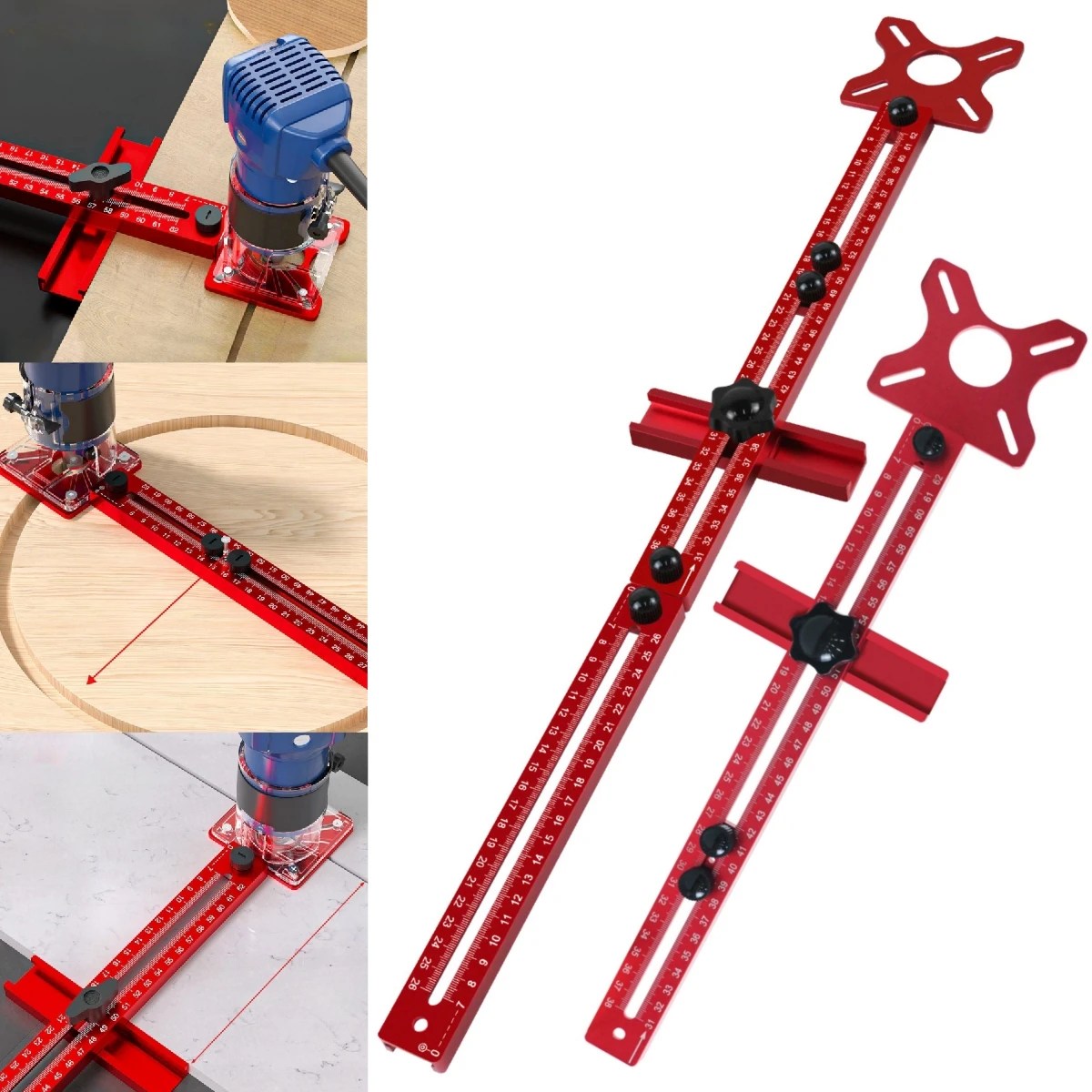Genişletilmiş 3'ü 1 Arada Yönlendirici Freze Yiv Braketi, 9-61 cm Yarıçaplı Yönlendirici Daire Kesme Jig, Ahşap İşleme için Alüminyum Dolap Donanım Jig - AliExpress