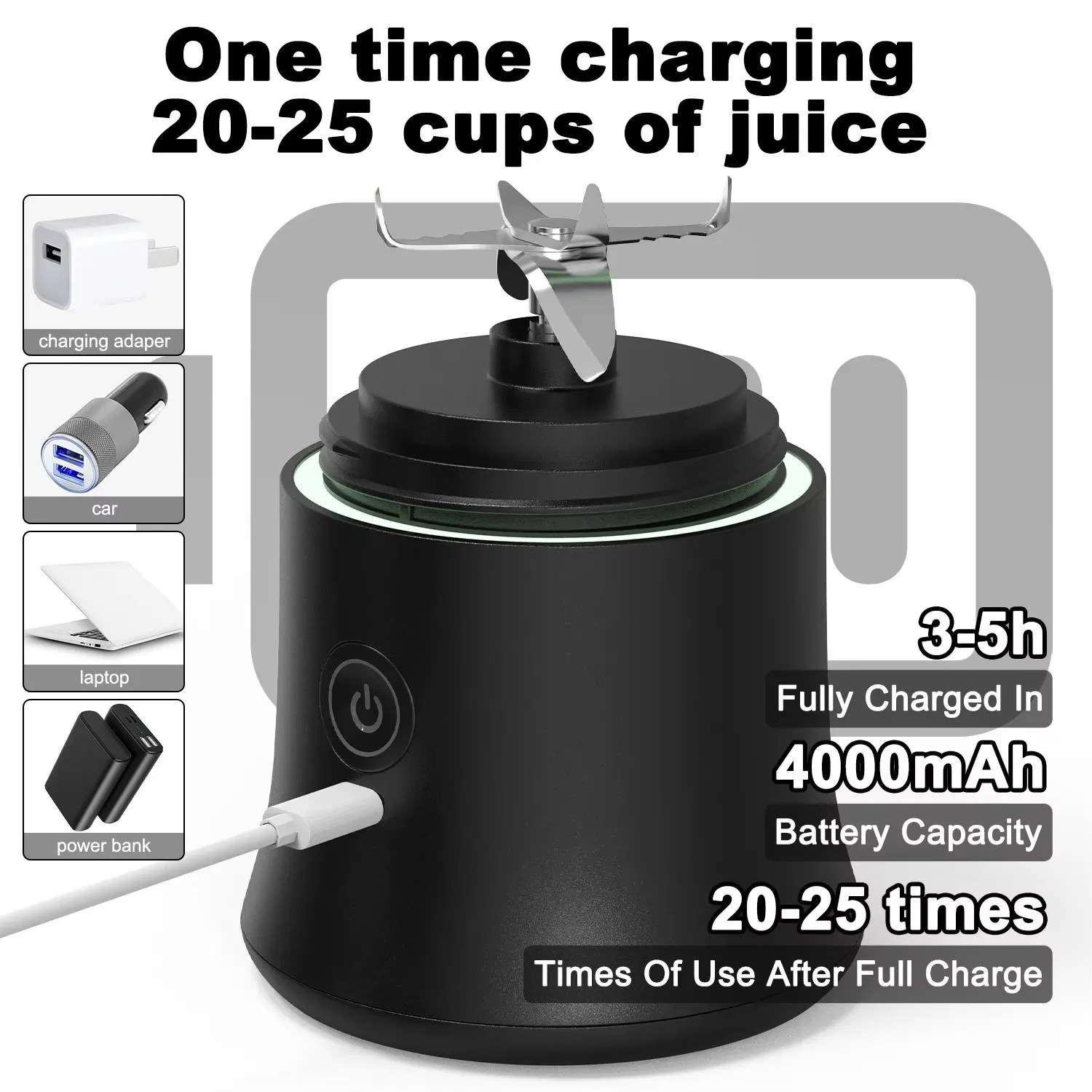 Yeni Taşınabilir Blender 600 ML Elektrikli Meyve Sıkacağı Meyve Karıştırıcılar 4000 mAh USB Şarj Edilebilir Mini smoothie blenderı Portakal Sıkacağı Makinesi - AliExpress 6 - Görsel 3