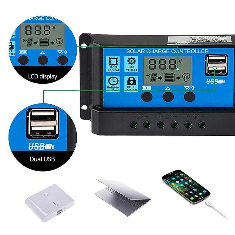 Regolatore solare 12V/24V 30A 20A 10A regolatore solare şarj PWM ekran LCD doppia uscita USB 5V - AliExpress 13 - Görsel 5