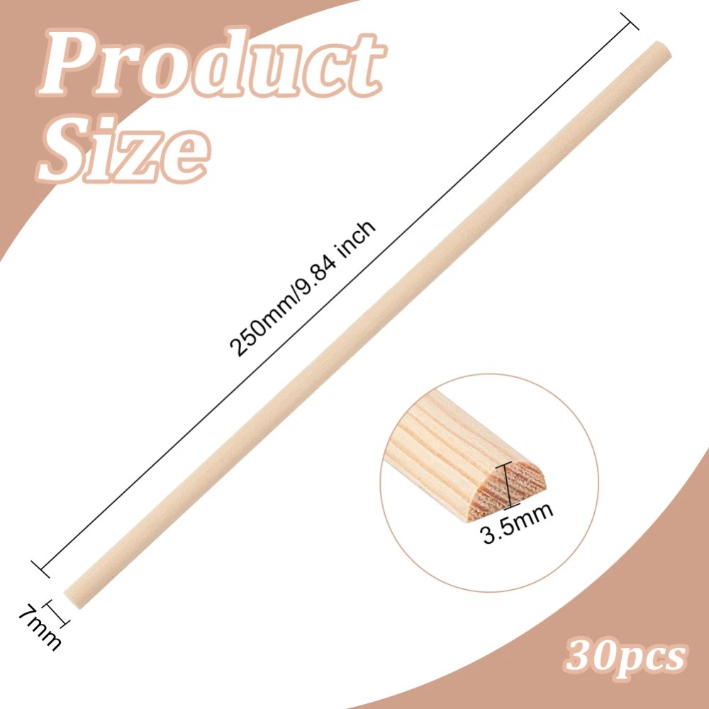 30 adet 9.8 Inç Ahşap Dübel Çubukları 7x3.5mm Yarım Yuvarlak Dübel Çubukları Bitmemiş Ahşap El Sanatları Çubukları Kemer Ahşap Dübel Çubukları Yarım Yuvarlak - AliExpress - Görsel 8