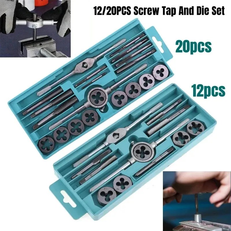 Çok İşlevli kılavuz ve pafta seti 12/20 adet M3-M12 metrik vida dişi fişler el vida musluklar düz konik dokunarak ve iplik araçları - AliExpress