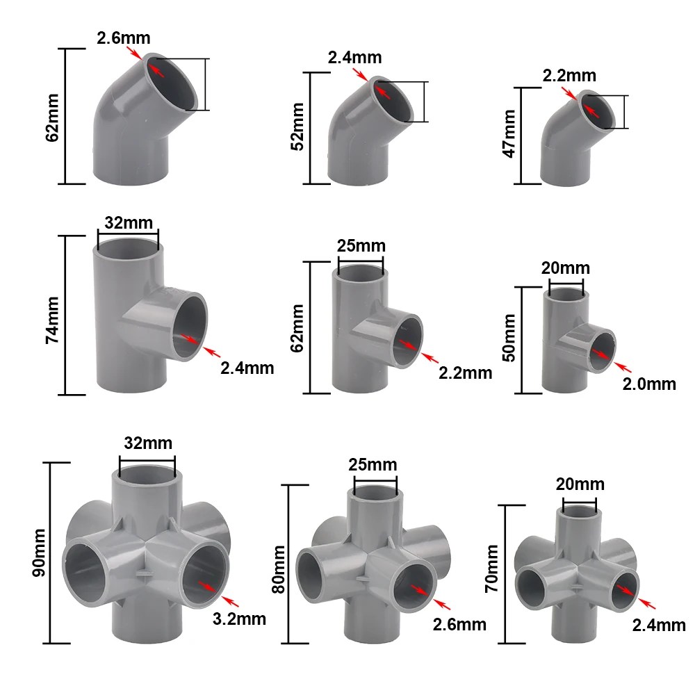 İç Çapı 20 25 32mm PVC boru konnektörü Düz Dirsek Tee Su Borusu Adaptörü Ev DIY Tüp 3 4 5 6 Yollu - AliExpress - Görsel 2