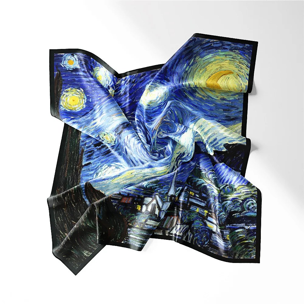 Ünlü yağlı boya dimi 100% ipek eşarp moda kadın eşarp sarar 53cm kare eşarp başörtüsü başörtüsü başörtüsü Bandana - Görsel 3