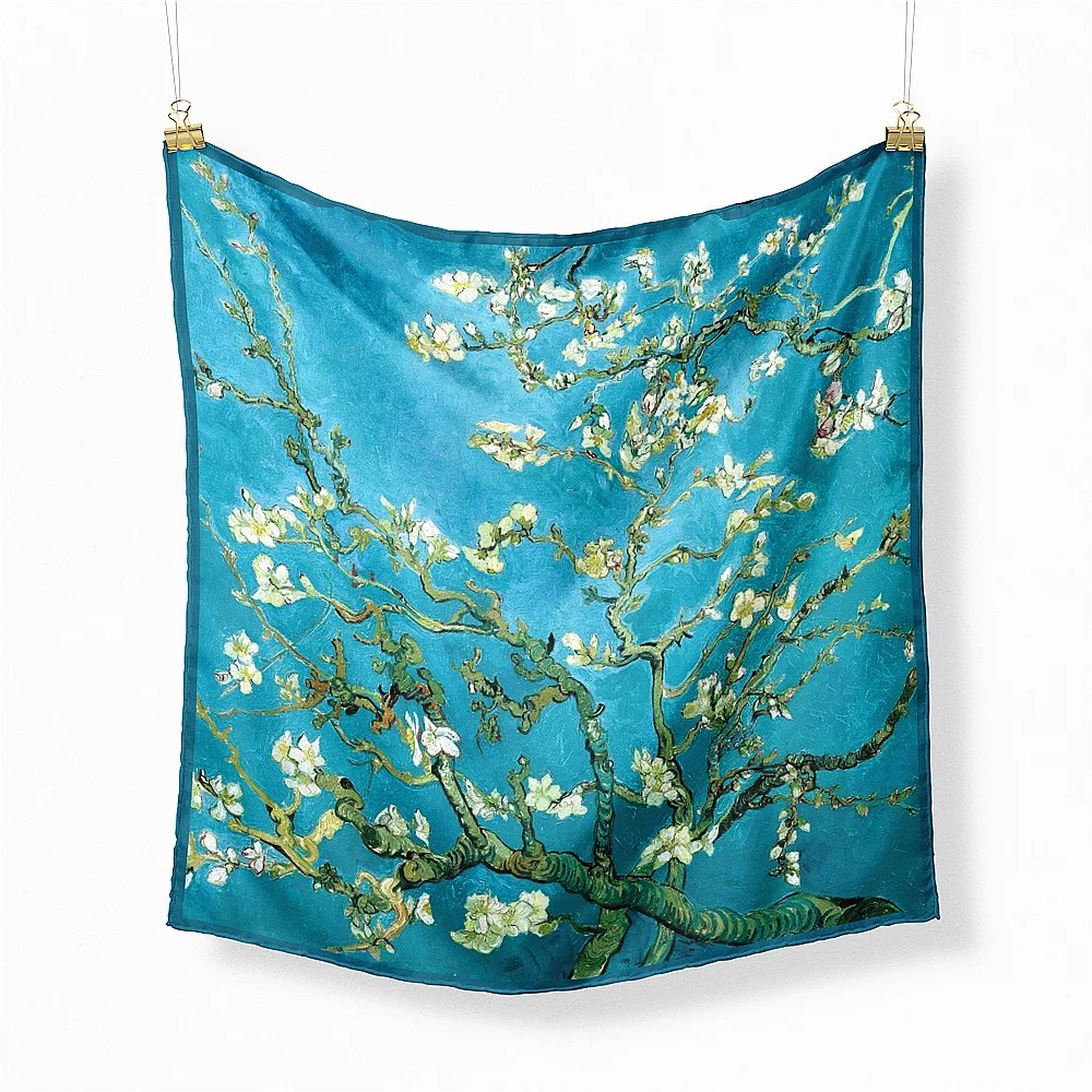 Ünlü yağlı boya dimi 100% ipek eşarp moda kadın eşarp sarar 53cm kare eşarp başörtüsü başörtüsü başörtüsü Bandana - Görsel 4