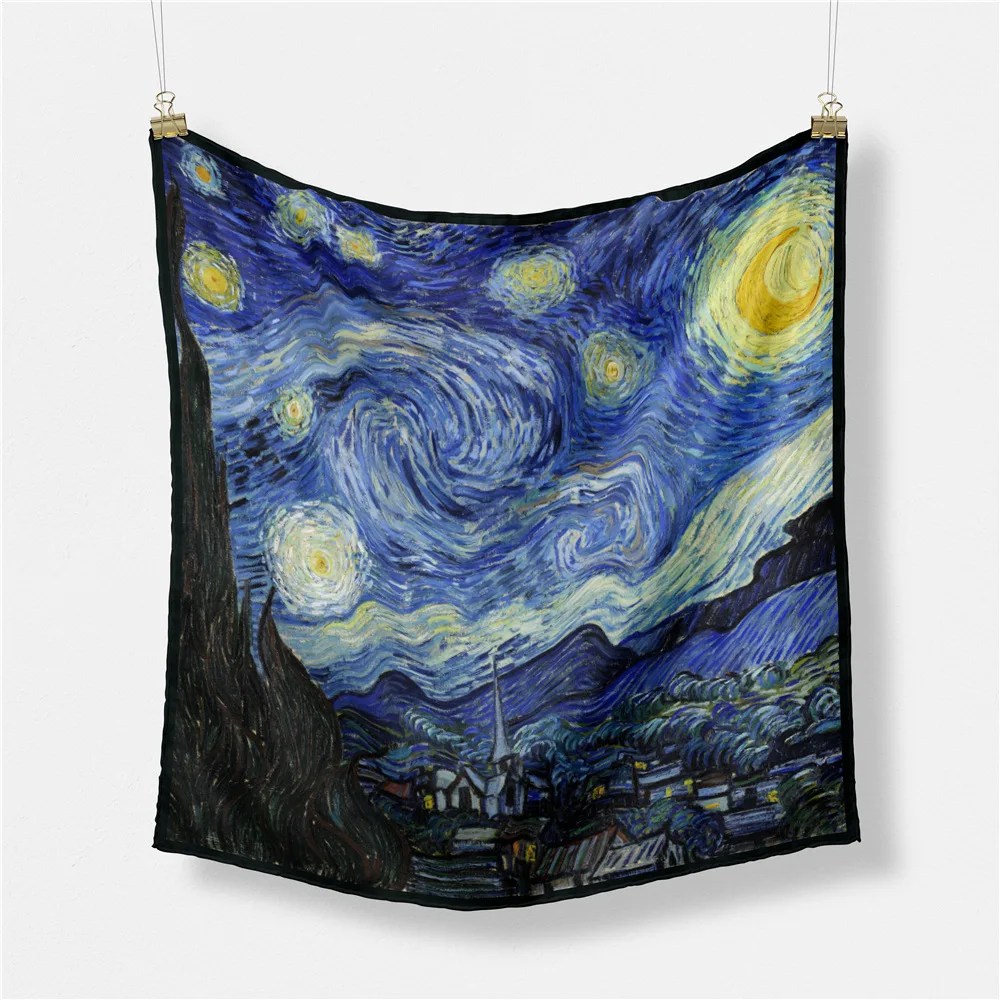Ünlü yağlı boya dimi 100% ipek eşarp moda kadın eşarp sarar 53cm kare eşarp başörtüsü başörtüsü başörtüsü Bandana - Görsel 1