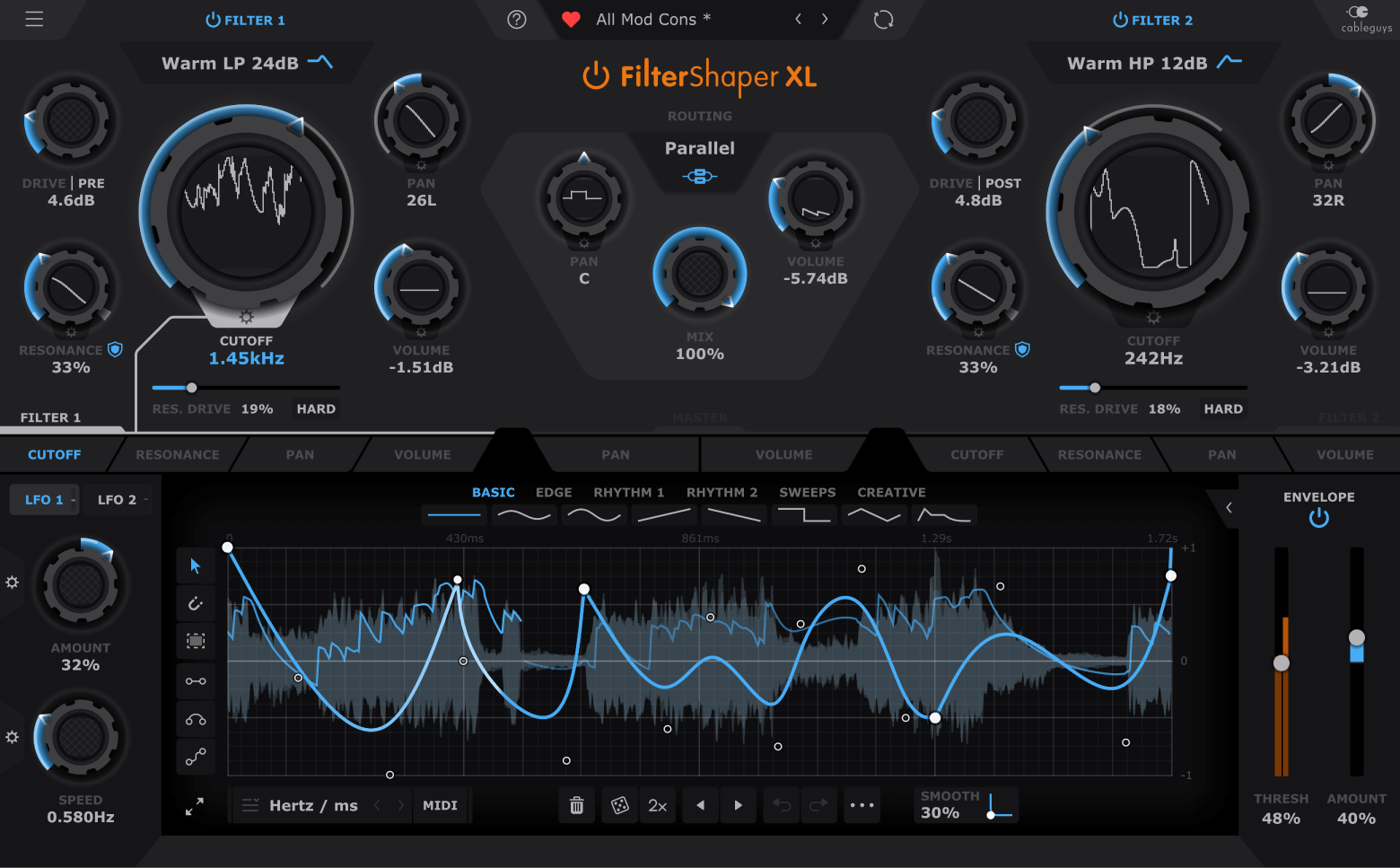 Cableguys – FilterShaper XL v1.0.1 VST, VST3, AAX x64