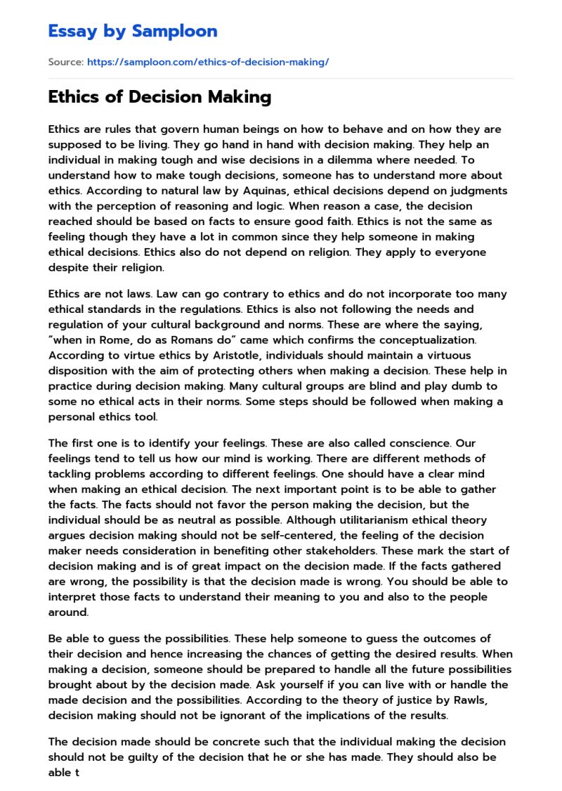 Ethical Decision Making Free Essay Sample On Samploon Com - Best Space Photos in High Resolution