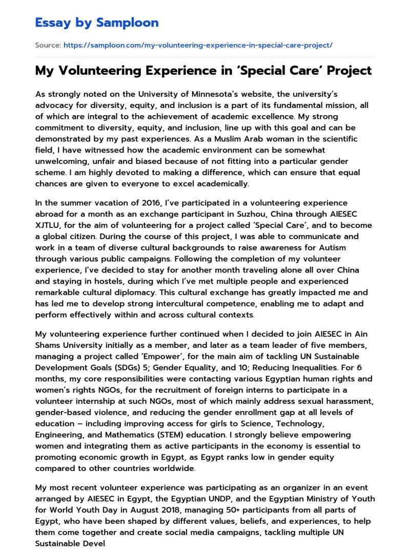 Reflection On Volunteering Experience Essay Example 619 Words - Best Space Arts in High Resolution