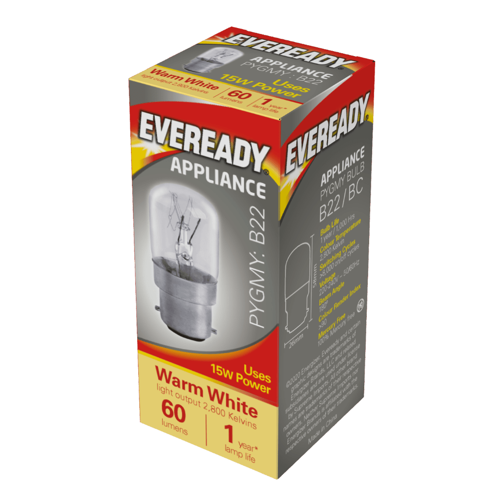 S1053 Eveready Pygmy B22 (BC) 60lm 15W 3,000K (Warm White), Box of 1