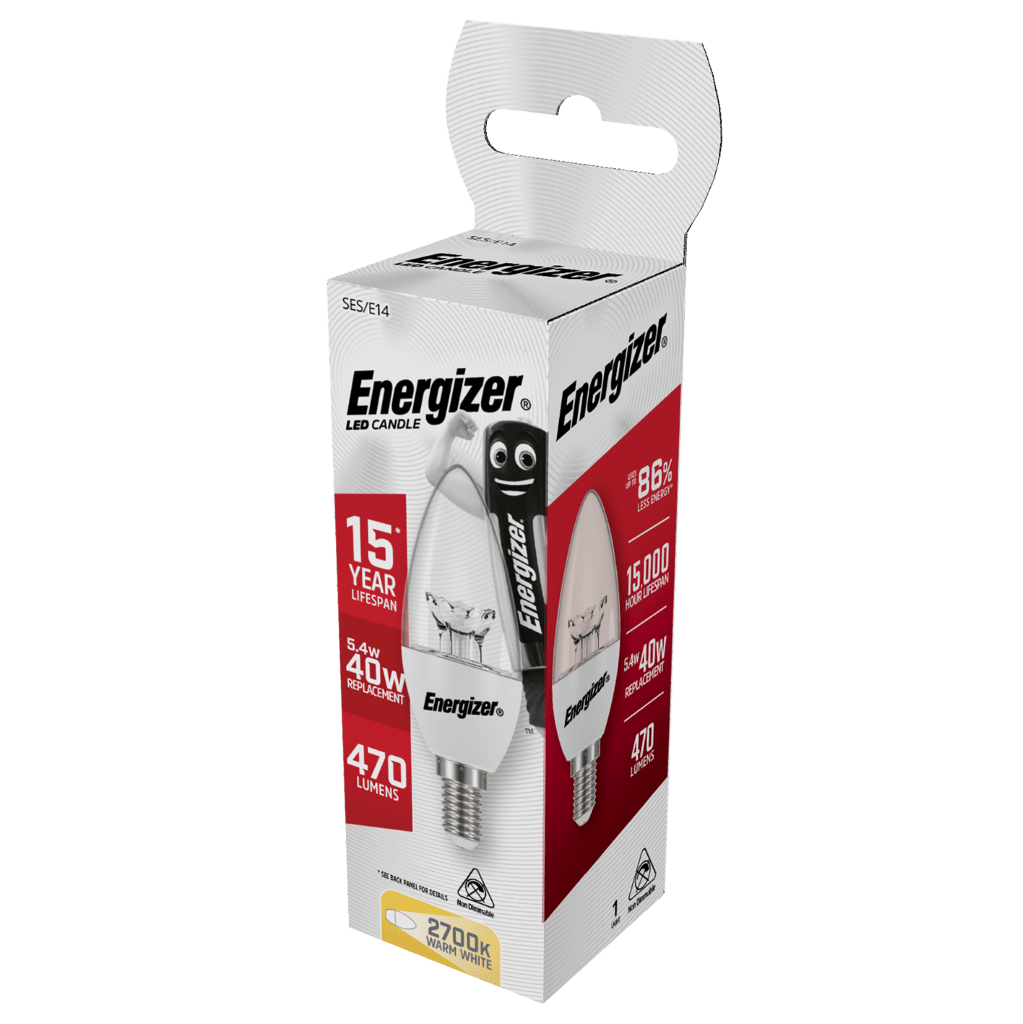 S8853 Energizer LED Candle E14 (SES) 470lm 5.4W 2,700K (Warm White), Box of 1