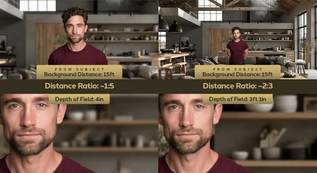 Comparison of subject and background distance to show how depth of field is non-linear over an identical distance from subject