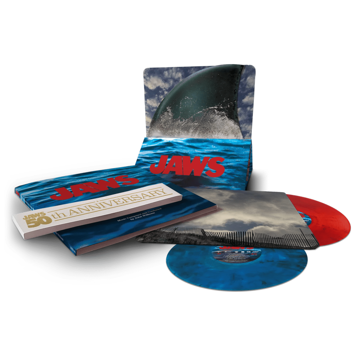 Mark the 50th anniversary of Jaws with a stunning remastered score by John Williams, exclusive Mondo vinyl releases, and the legendary theme that changed film forever.