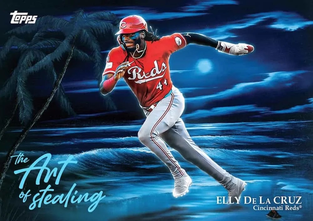 Topps and the Bob Ross estate return with 2025's Joy of Baseball—MLB trading cards featuring iconic players over Ross's legendary landscapes.