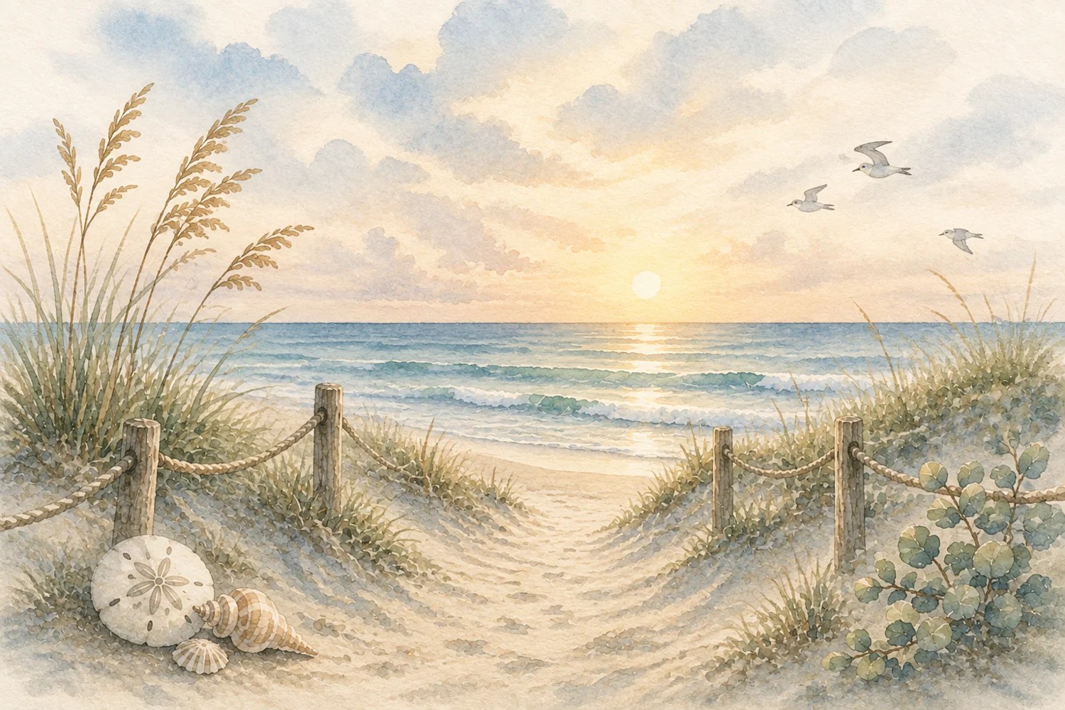 Watercolor dunes and Florida-style coastline