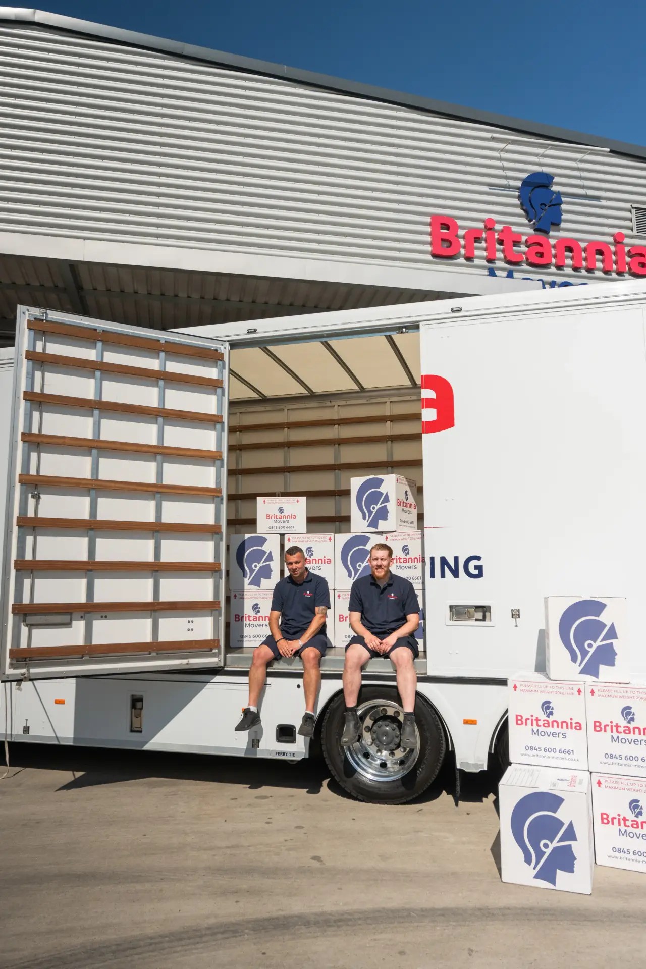 Britannia Sandersteads crew loading a removals vehicle at our Surrey storage depot in Godstone