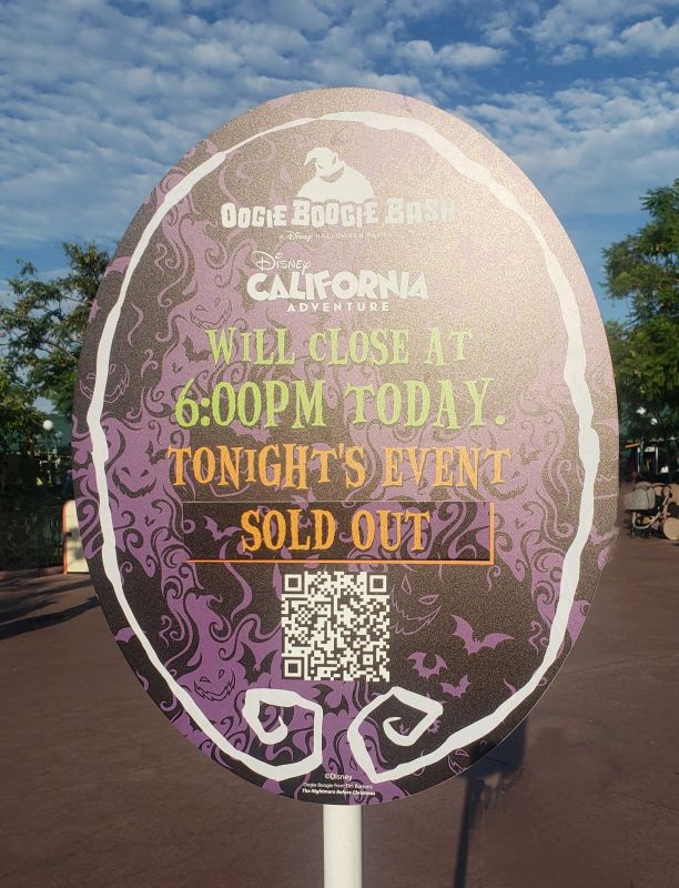 Oogie Boogie Bash sold out sign