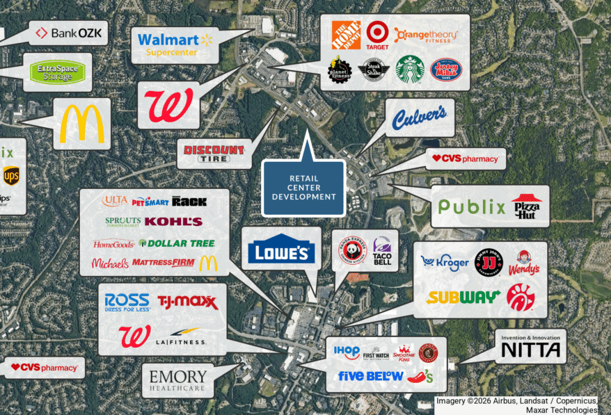 Retail Center Development Asset Land Suwanee Georgia Retail Center Development Suwanee GA Retailer Map 878x597 